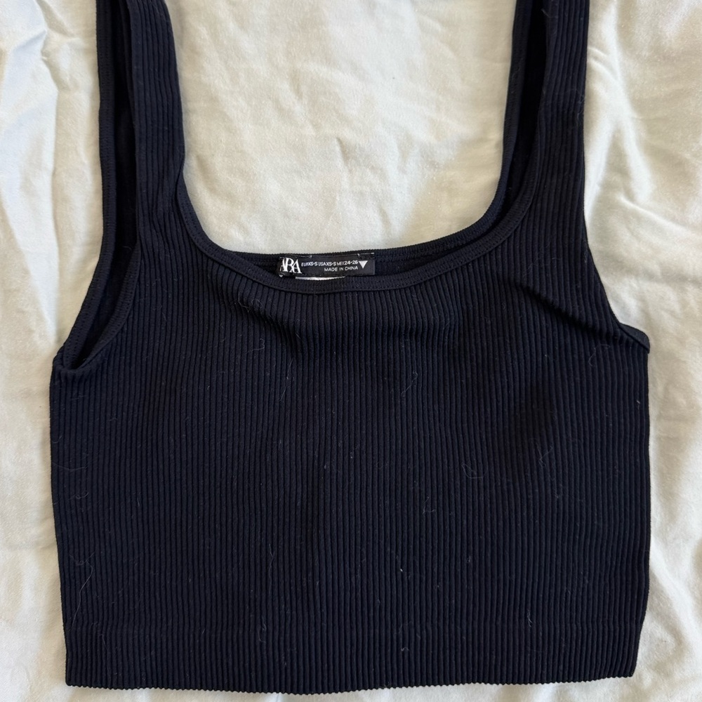 Zara Black Knit Crop Tank Top Size XS-S